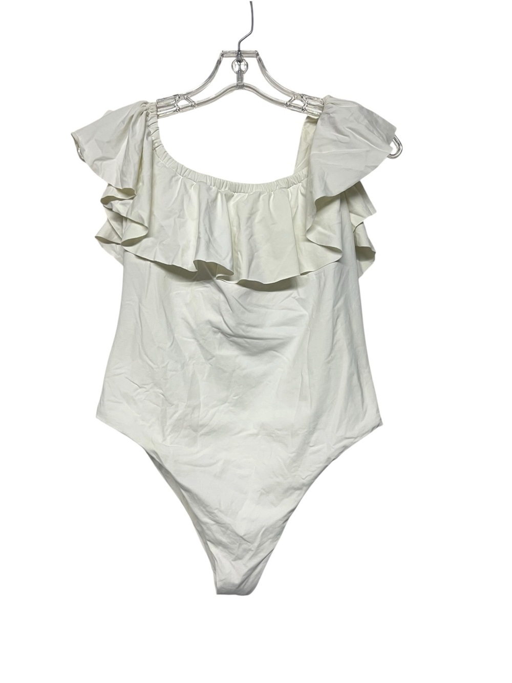 L*space Off-White Ruffled Off The shoulder One-Piece Swimsuit Bathing Suit